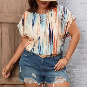 Plus Brush Print Twist Back Top NWT